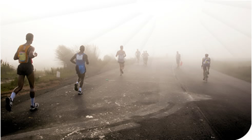 Man running through the desert